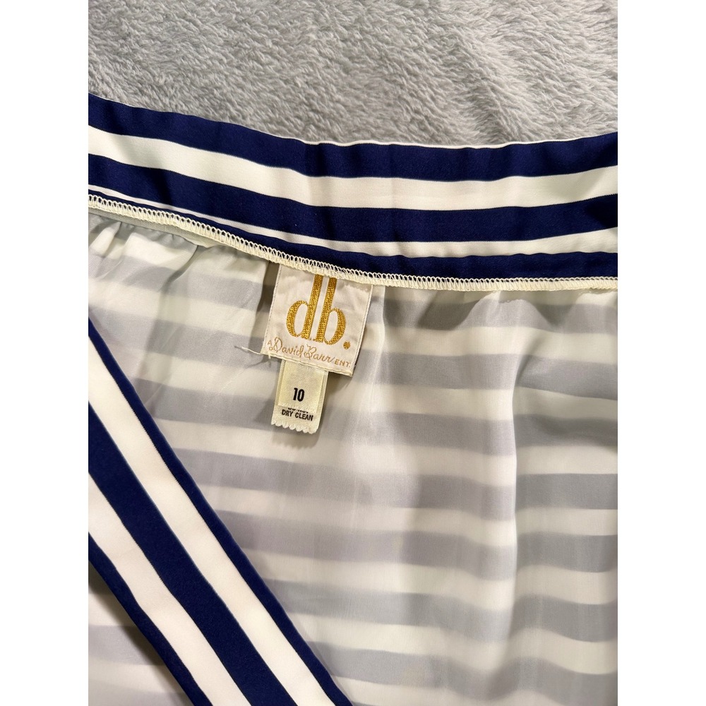 Navy White Breton Stripe Wrap Midi Skirt Tie Waist Nautical Coastal Size 10 - Picture 4 of 7